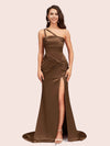 Sexy Mermaid One Shoulder Unique Side Slit Soft Satin Bridesmaid Dresses Online For Sale