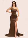 Sexy One Shoulder Mermaid Side Slit Long Soft Satin Bridesmaid Dresses Online