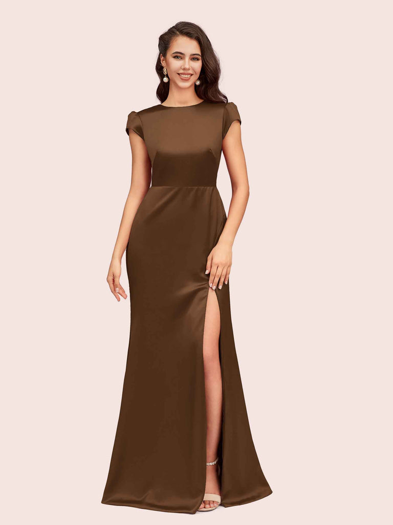 Sexy Open Back Mermaid Short Sleeves Long Silky Satin Formal Prom Dresses Online Sexy Open Back Mermaid Short Sleeves Long Silky Satin Formal Prom Dresses Online