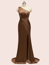 Sexy Side Slit Open Back One Shoulder Long Satin Party Prom Dresses Online