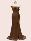 Sexy One Shoulder Side Slit Mermaid Long Soft Satin Evening Prom Dresses 2023