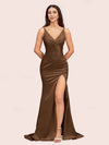 Sexy Mermaid V-neck Side Slit Long Soft Satin Bridesmaid Dresses Online For Sale
