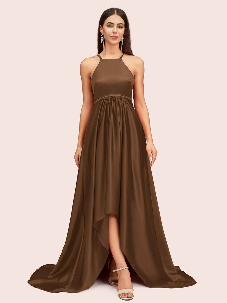 Sexy High Low Halter Satin Bridesmaid Dresses Online Sexy High Low Halter Satin Bridesmaid Dresses Online