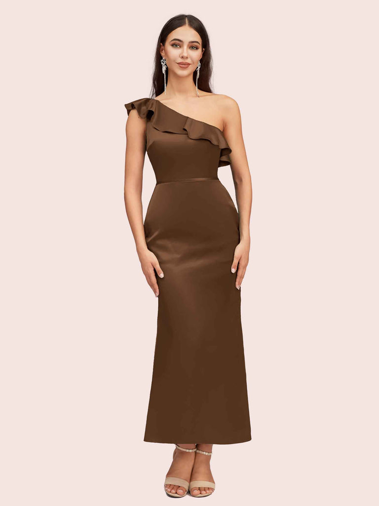 Elegant Mermaid One Shoulder Short Soft Satin Midi Party Prom Dresses Online Elegant Mermaid One Shoulder Short Soft Satin Midi Party Prom Dresses Online
