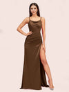 Sexy Spaghetti Straps Mermaid Long Soft Satin Graduation Prom Dresses With Slit