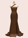 Sexy One Shoulder Side Slit Long Soft Satin Mermaid Graduation Prom Dresses