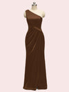 Elegant One Shoulder Long Soft Satin Mermaid Evening Prom Dresses With Slit
