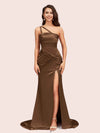 Sexy Mermaid One Shoulder Unique Side Slit Soft Satin Bridesmaid Dresses Online