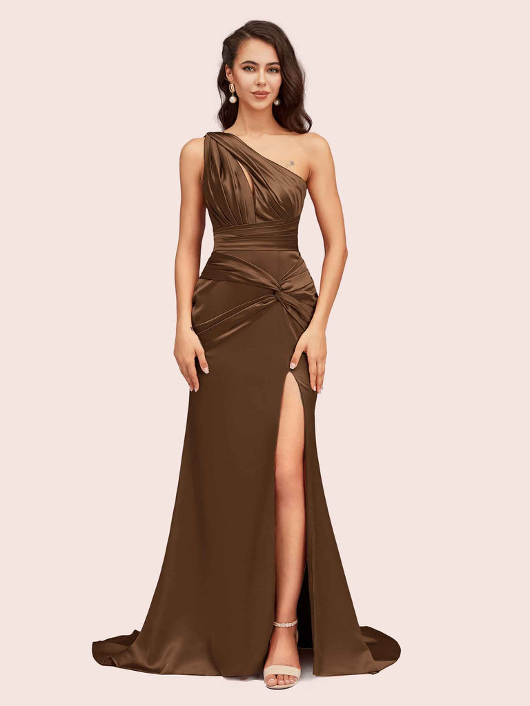 Sexy Side Slit Mermaid One Shoulder Long Soft Satin Evening Prom Dresses Online Sexy Side Slit Mermaid One Shoulder Long Soft Satin Evening Prom Dresses Online
