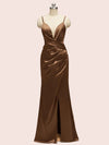 Sexy Mermaid Spaghetti Strap Side Slit Soft Satin Long Bridesmaid Dresses Online