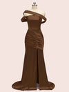 Sexy Mermaid One Shoulder Long Soft Satin Side Slit Formal Prom Dresses Online
