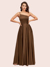 Fancy One Shoulder A-Line Long Soft Satin Party Prom Dresses 2023