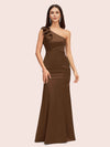 Elegant One Shoulder Mermaid Long Silky Satin Evening Prom Dresses Online