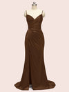 Sexy Mermaid Spaghetti Strap Long Side Slit Soft Satin Formal Prom Dresses Online