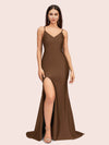 Sexy Mermaid Spaghetti Straps Side Slit Long Soft Satin Bridesmaid Dresses