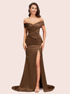 Sexy Side Slit Mermaid Off Shoulder Long Soft Satin Bridesmaid Dresses Online For Sale