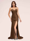 Sexy Mermaid Sweetheart Long Soft Satin Bridesmaid Dresses With Slit