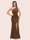 Sexy Mermaid One Shoulder Side Slit Soft Satin Formal Prom Dresses For Women