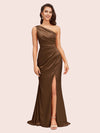 Elegant One Shoulder Mermaid Side Slit Soft Satin Bridesmaid Dresses For Sale