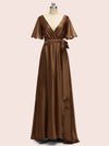 Elegant Bat Sleeves A-Line Long Soft Satin Party Prom Dresses Online