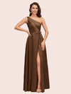 Elegant One Shoulder Side Slit Long Soft Satin Party Prom Dresses 2023