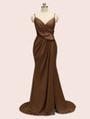 Sexy Spaghetti Straps V-Neck Side Slit Long Satin Mermaid Party Prom Dresses Online