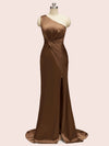 Sexy Side Slit Mermaid One Shoulder Long Soft Satin Bridesmaid Dresses Online