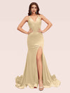 Sexy V-neck Side Slit Stretchy Jersey Long Mermaid Evening Prom Dresses Online