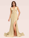 Sexy Backless V-neck Open Back Side Slit Stretchy Jersey Long Mermaid Bridesmaid Dresses
