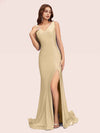 Sexy Backless V-neck Side Slit Stretchy Jersey Long Mermaid Bridesmaid Dresses