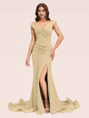 Sexy V-neck Side Slit Stretchy Jersey Long Mermaid Bridesmaid Dresses