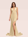 Sexy Backless Side Slit V-Neck Off Shoulder Jersey Long Mermaid Bridesmaid DressesSide Slit