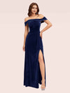 Elegant Stretch Velvet Off Shoulder Side Slit Long Bridesmaid Dresses Online