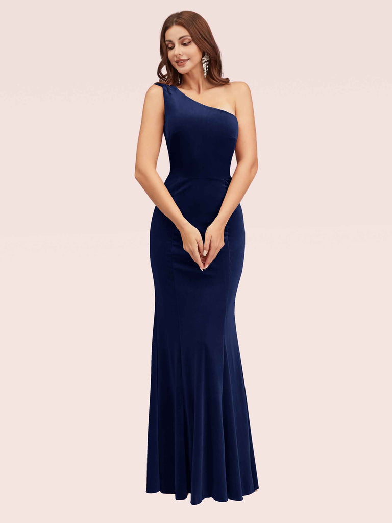 Sexy One Shoulder Long Mermaid Velvet Graduation Prom Dress Online Sexy One Shoulder Long Mermaid Velvet Graduation Prom Dress Online
