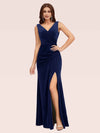 Elegant V-Neck Side Slit Long Velvet Formal Prom Dresses With Slit Online