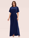 Elegant Velvet Bateau Bat Sleeve Side Slit Long Bridesmaid Dresses With Slit