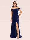 Sexy Mermaid Off Shoulder Long Side Slit Velvet Bridesmaid Dresses Online
