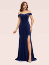 Elegant Side Slit Mermaid Off Shoulder Long Stretch Velvet Formal Prom Dresses Online