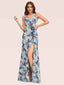 Elegant Floral Spaghetti Straps Side Slit Unique Long Bridesmaid Dresses Online
