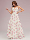 Cute Floral Chiffon Spaghetti Straps V-neck Long Formal Prom Dresses Online