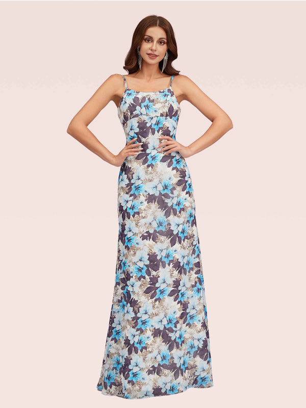 Unique Floral Chiffon Spaghetti Straps Long Bridesmaid Dresses Online