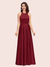 Elegant Halter A-line Long Satin Bridesmaid Dresses Online With Bow