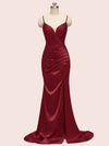 Elegant Spaghetti straps V-neck Mermaid Long Silky Satin Bridesmaid Dresses Online