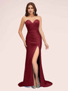 Sexy Mermaid Sweetheart Long Soft Satin Bridesmaid Dresses With Slit