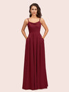 Simple Spaghetti Straps Cowl Neck Long Silky Satin Party Prom Dresses For Women With Pocket