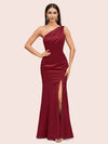 Sexy Mermaid One Shoulder Side Slit Soft Satin Bridesmaid Dresses Online