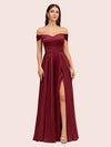 Sexy Off Shoulder Side Slit A-Line Long Soft Satin Bridesmaid Dresses Online