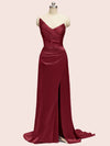 Unique See Through Side Slit Soft Satin Long Formal Prom Dresses Online