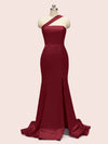Elegant One Shoulder Side Slit Long Soft Satin Mermaid Bridesmaid Dresses