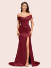Sexy Side Slit Mermaid Off Shoulder Long Soft Satin Bridesmaid Dresses Online For Sale